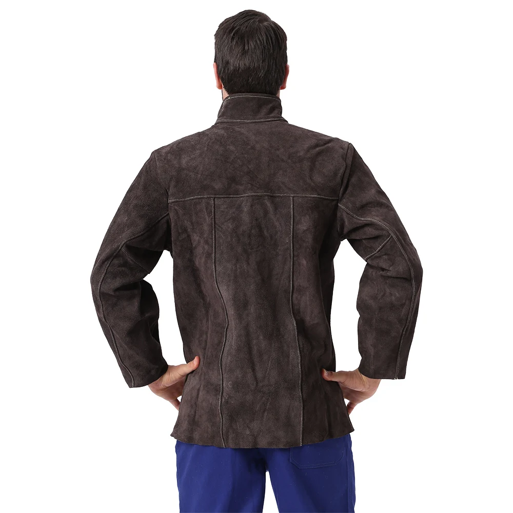 Professional Welding Jacket Split Cowhide Leather Flame Heat Abrasion Weld Arc Spark Resistant CE Working Clothes