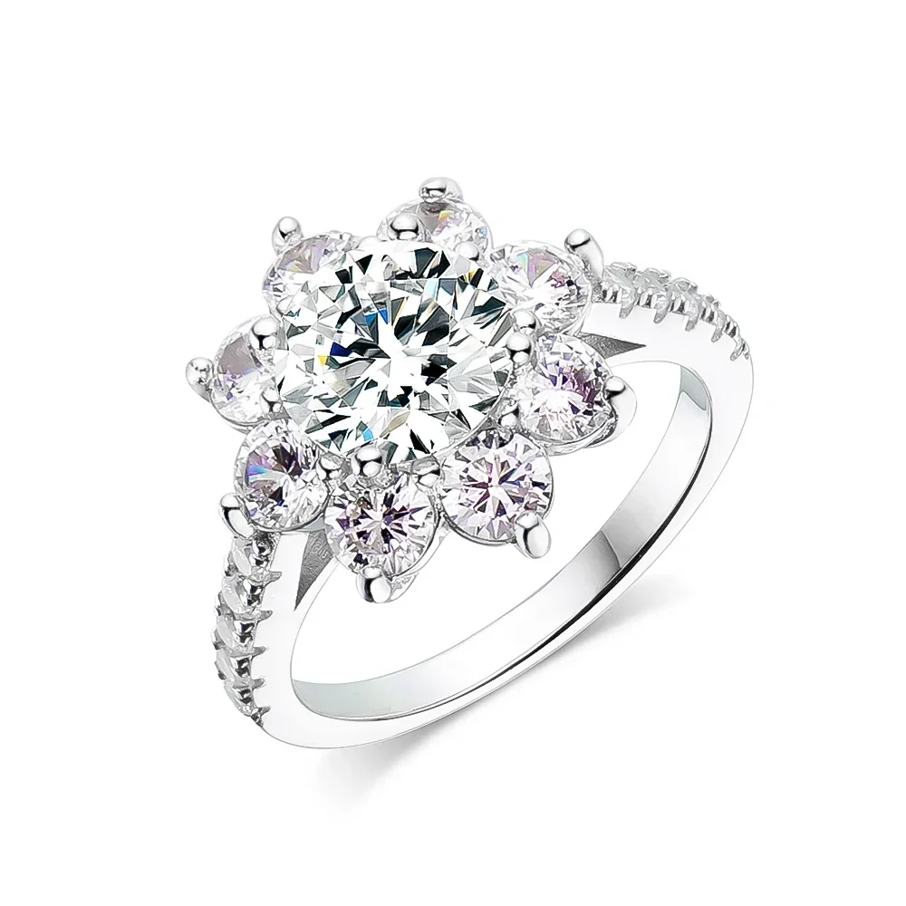 1/2carat D Color VVS1 Moissanite Diamond Rings with Gra Sunflower Engagement Ring S925 Sterling Silver Wedding Band for Women