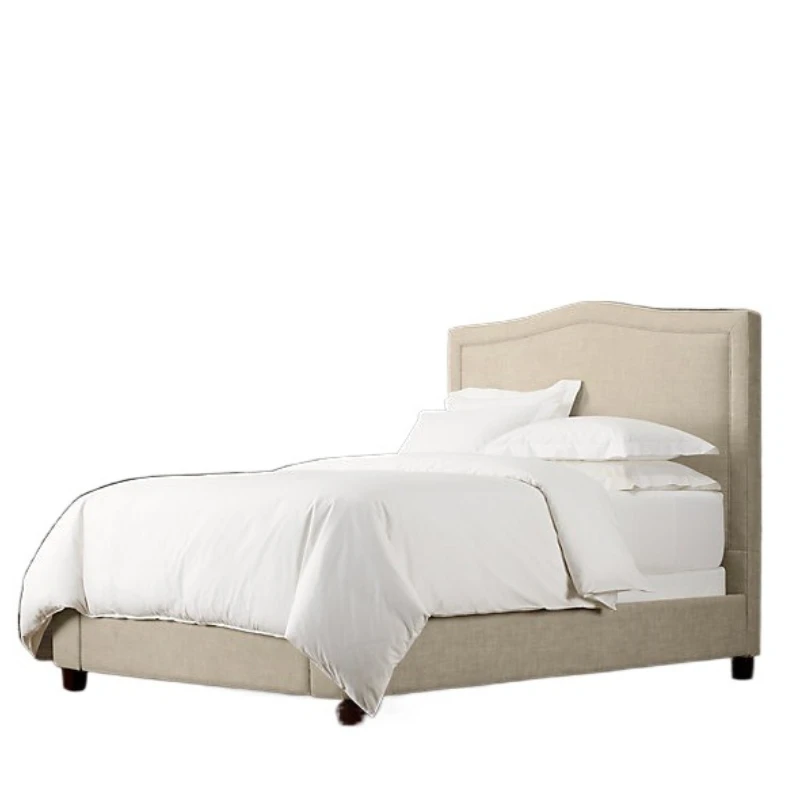 

Original single Italian solid wood bed American rural retro furniture Italian modern simple linen soft bag solid wood