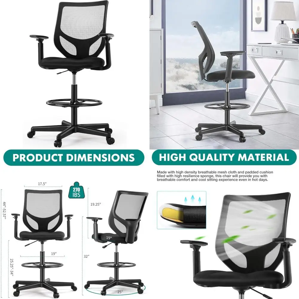 

Ergonomic Tall Standing Desk Chair with Adjustable Footrest and Lumbar Support