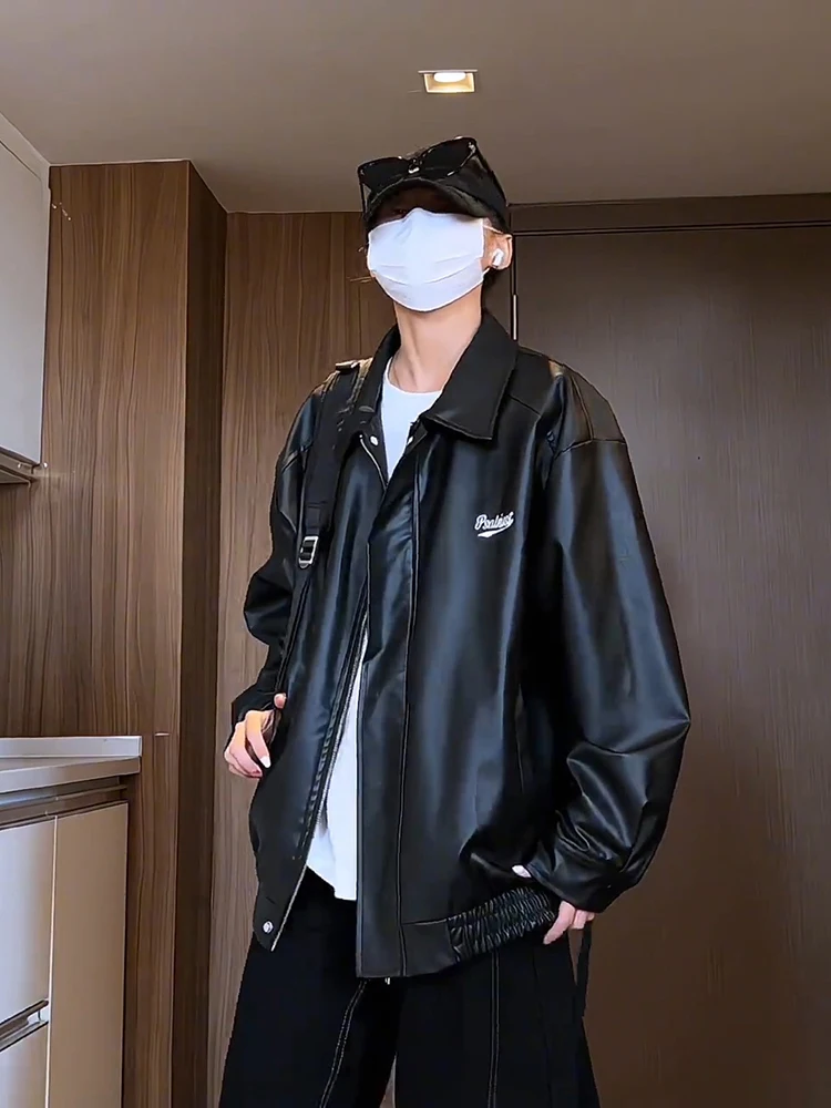 

Мужская кожаная куртка Bla с вышивкой, весенне-осенняя, с коротким воротником, из искусственной кожи, мотоциклетная куртка, американский стиль, бейсбольный жилет