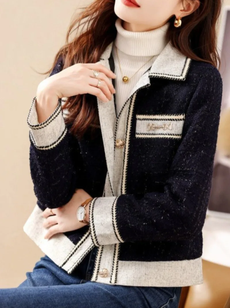 Women's Tweed Wool & Blends Coat Half Short Cotton Contrasting Colors Ladies Jackets Padded Hot on Sale Autumn Elegant Luxury