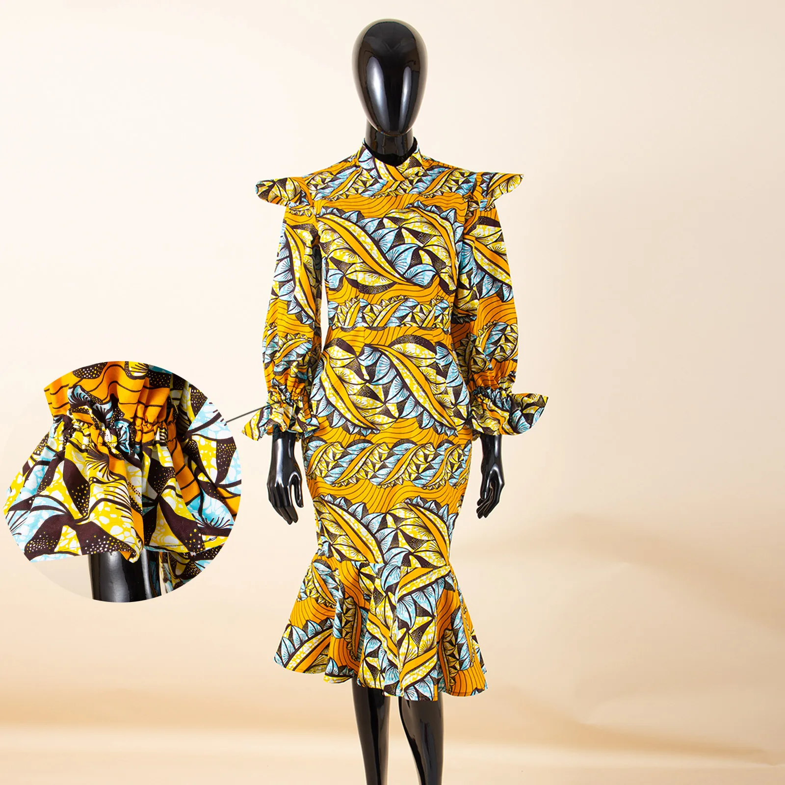 Vestido africano para mulheres ancara estampa meia gola alta meia panturrilha vestido sereia vestido dashiki casual festa elegante moda