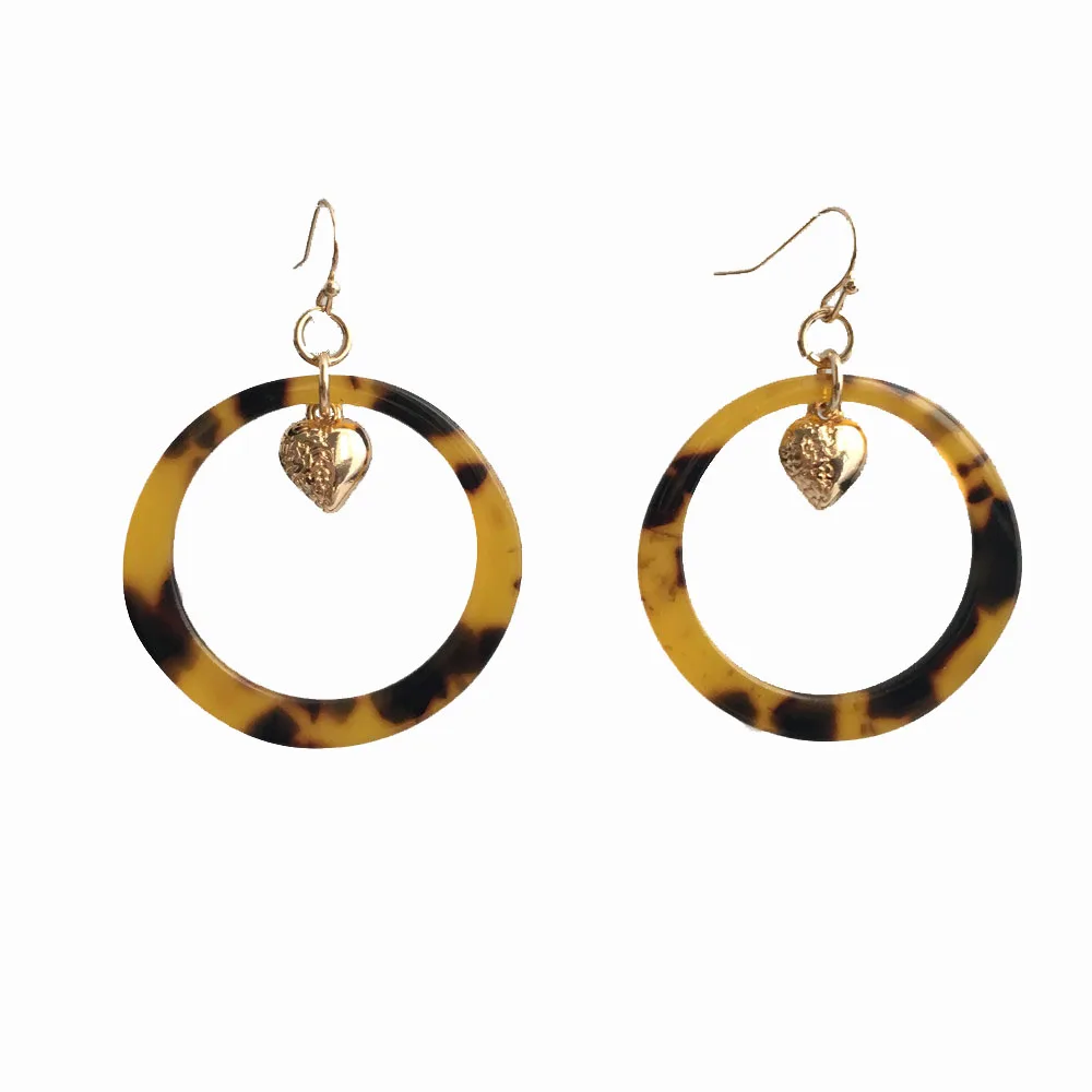 Trendy Gold Color Plating Acetate Plate Decorated Charm Coin Circle Oval Linked Drop Earrings For Women Girl Casual Jewelry