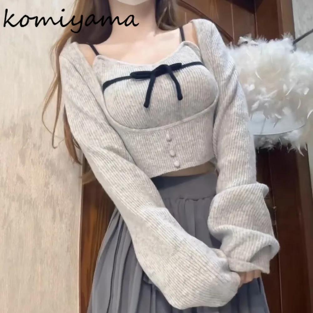 

Bow Knit Ropa Mujer Sweater Long Sleeve Pull Japan Style Pulls Femmes Sweet Elegant Autumn Winter Clothes Woman 2 Piece Sets
