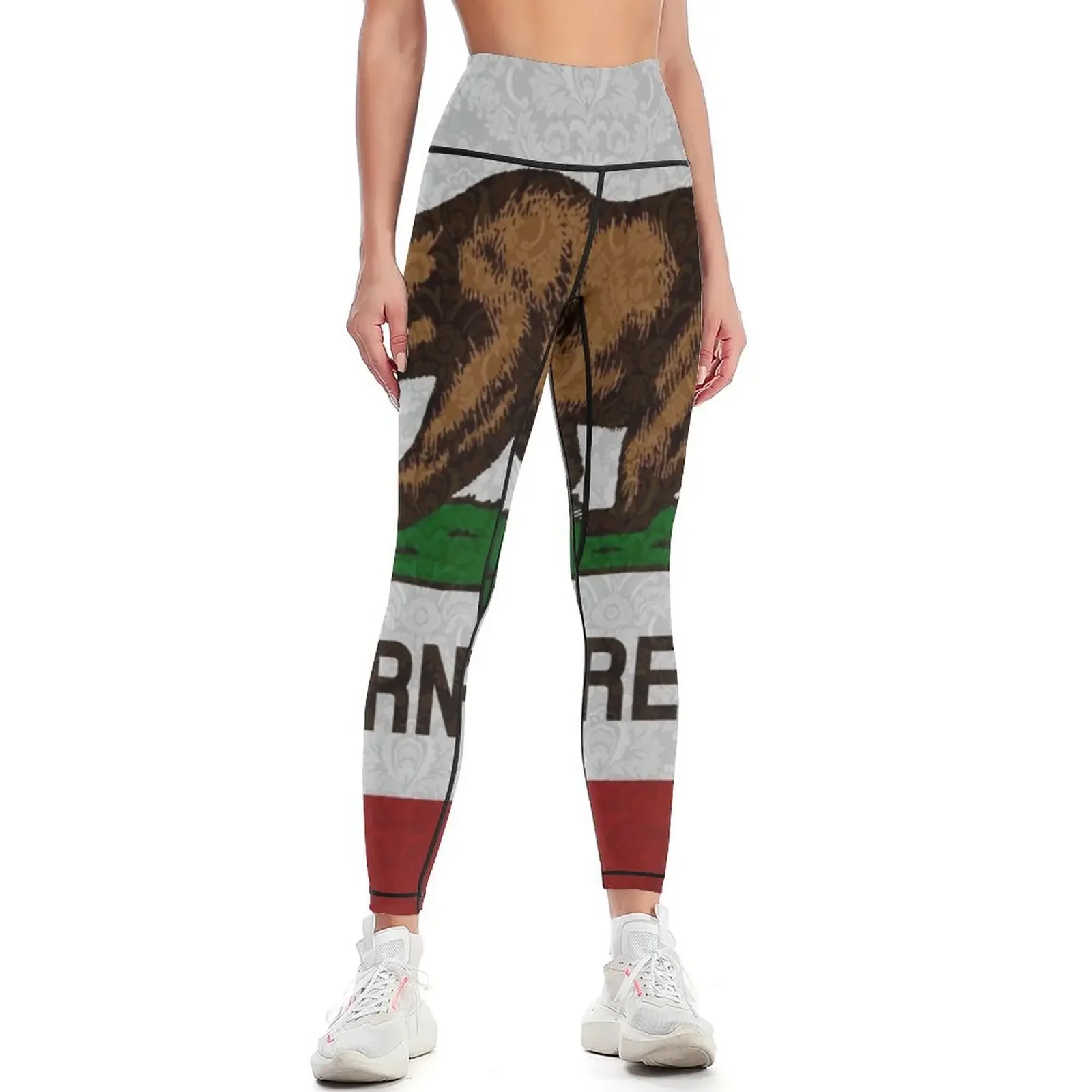 

Damask Pattern Flag of California Leggings Fitness woman gym sportswear woman exercise clothing for gym clothing Womens Leggings