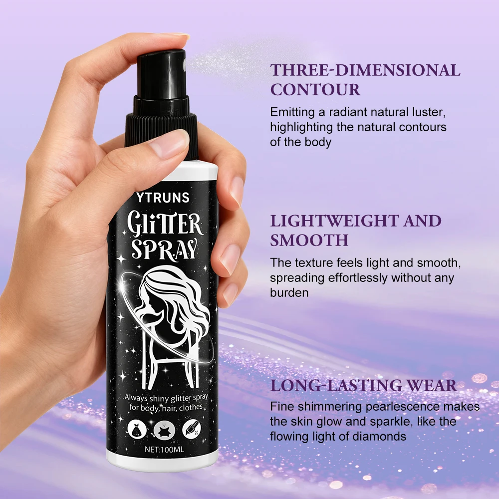 YTRUNS Red Glitter Spray 100ml, Shimmer Glow Mist for Hair Body Clothes, Quick Dry Sparkle for Halloween Party Club