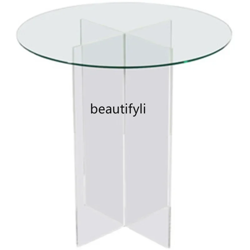 Nordic Bedroom Small round Table Designer Corner  Acrylic Dining Table Colorful Coffee  Laser Transparent Side Table