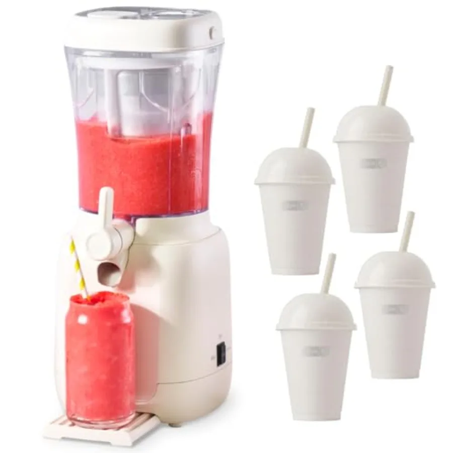 

Home slushy frozen drink maker: 32 oz countertop machine with drip-free dispensing, easy-clean design, includes 4 cups, straws,