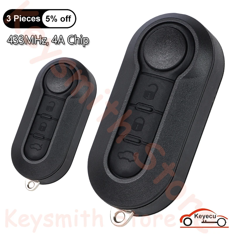 KEYECU 2 Pieces 3 Buttons 433.92MHz 4A Chip Folding Flip Remote Car Key Fob Replacement For Fiat STRADA MOBI UNO FIORINO E MAIS