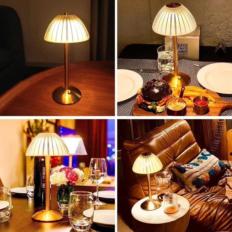 Retro LED Decorative Crystal Desk Lamp Classic Bedroom Bedside Study Living Room Night Light Touch Charging Iron Glass Lamps