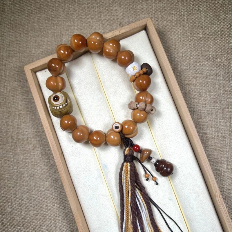 Houhou walnut smooth heart-shaped peach, deer antler, Katsura, one-eyed accessory, single-ring hand-held tassel Buddhist view 2