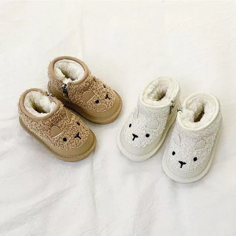 2026 Girl Snow Boots Soft Furry Hairy Winter Children Plush Boots Solid Color Warm Kids Causal Outdoor Ankle Boots