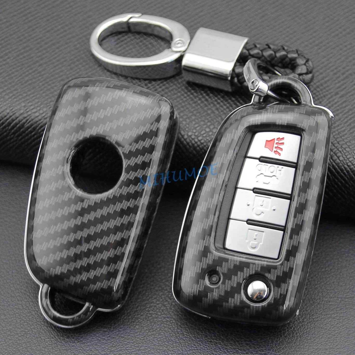 Carbon Fiber Car Flip Key Fob Cover Case Chain Shell For 2014-2023 Nissan Rogue Sport X-Trail T32 Qashqai J11 Kicks Accessories