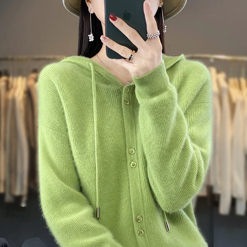 2023 New Autumn winter Cashmere hooded Cardigan Women  thickened Cashmere Hoodie Cardigan Women Loose Hooded Knitted  Coat