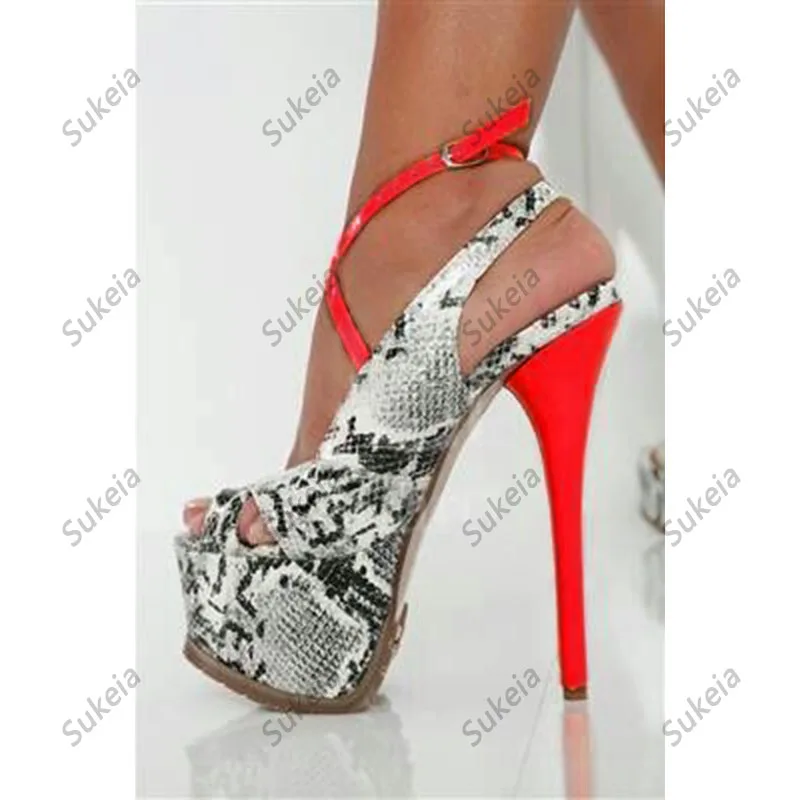 Sukeia Handmade Women Summer Sandals Snake Pattern Ankle Strap Open Toe Fabulous Party Shoes Ladies Plus US Size 5-20