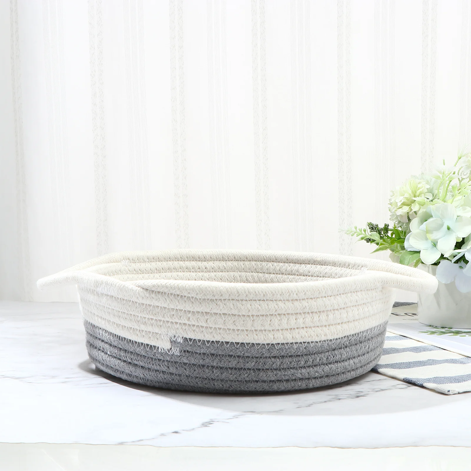 

1pc Cotton Thread Storage Basket For Makeup Organizer Woven Desktop Container Home Bathroom Kitchen Closet Declutter