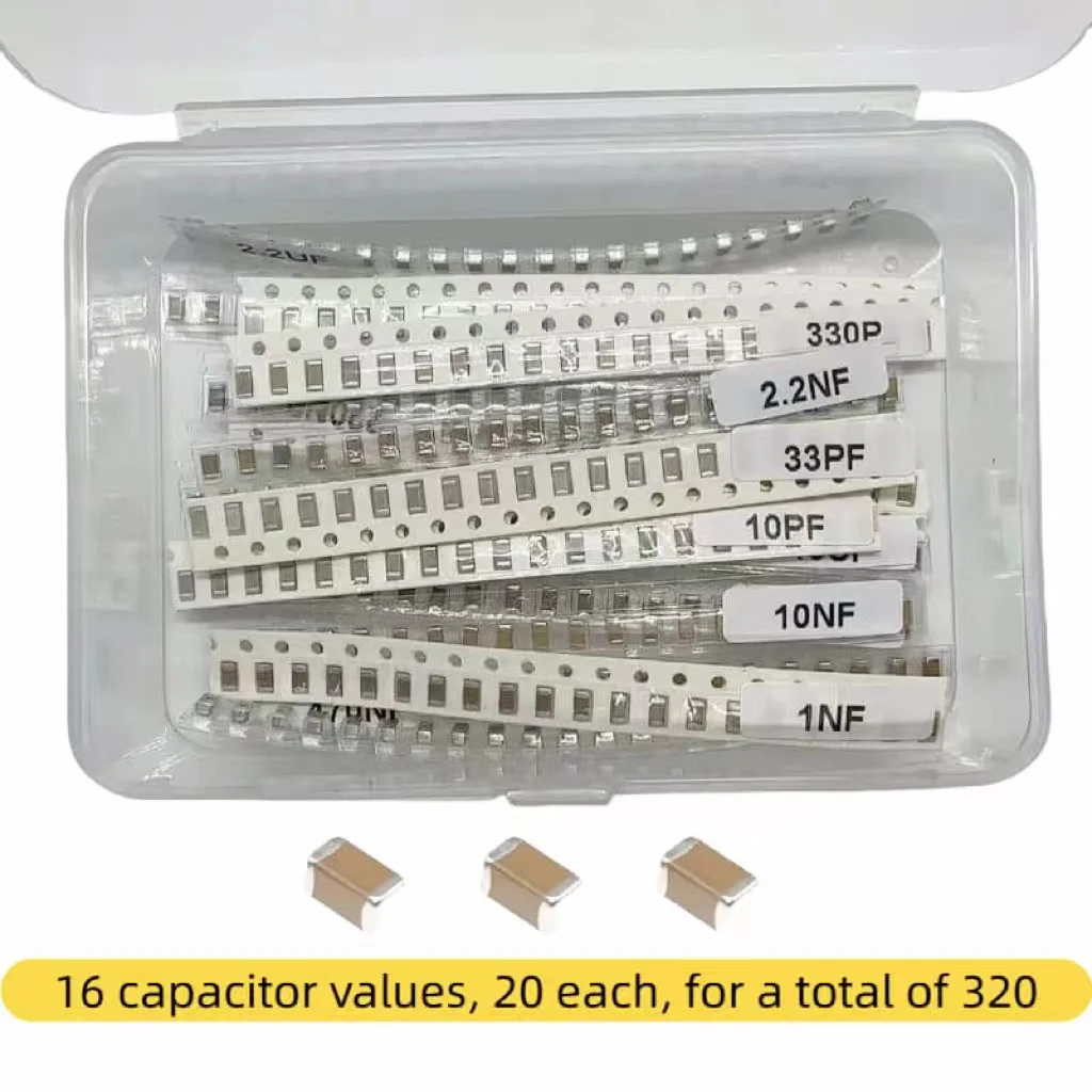 320피스 1206 SMD 커패시터 키트 10pF ~ 22uF의 16개 값 - 산업용 SMD 커패시터 요소용 다양한 커패시터 뱅크