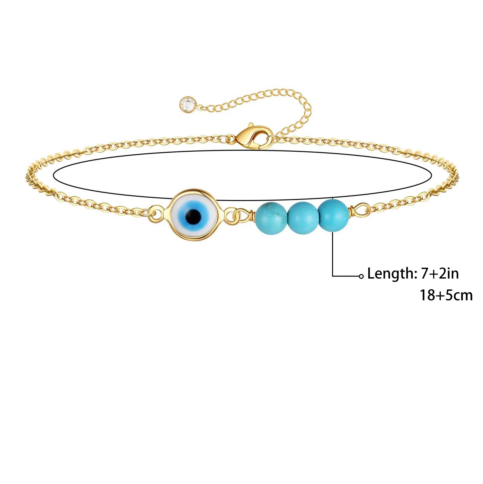 18K Gold-Plated Stainless Steel Natural Semi-Precious Stone Turquoises Splicing Blue Bracelet For Women Evil Eye  Jewelry