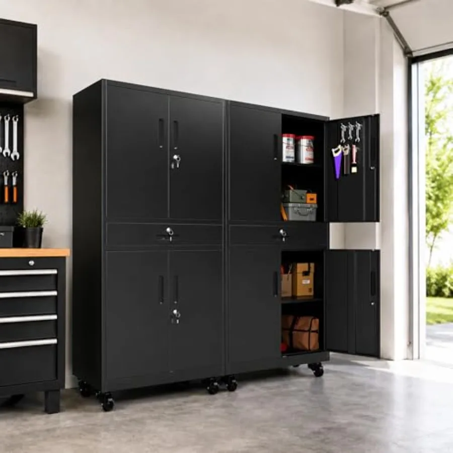 Metal Garage Storage Cabinet on Wheels, Lockable Rolling Tool Cabinet