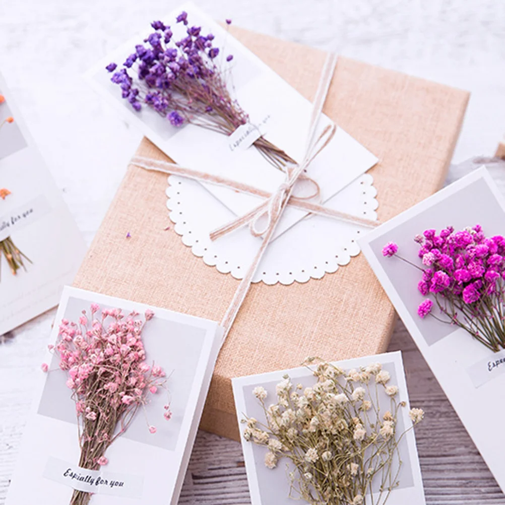 

6Pcs Creative Handmade Dried Flower Greeting Card Purple Wedding Birthday Party Decorative Invitation Greeting Card