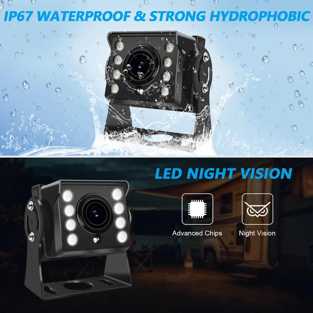 1080P AHD Night Vision Rear View Backup Camera, 8Leds Waterproof Car Camera with 5/10/15/20m 4Pin Cable For Truck Bus Vehicle