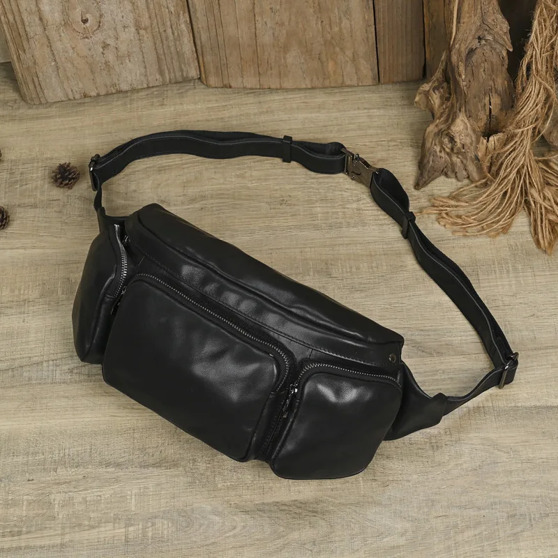

Top Grain Genuine Cowhide Leather Men's Waist Bag Multi Functional Crossbody Chest Packs Casual Retro Rider Travel Storage Bags