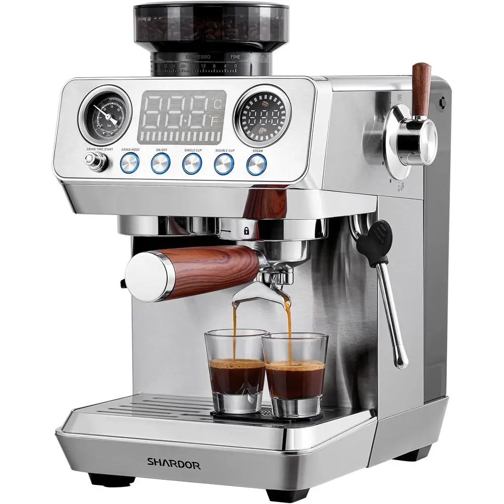 

20 Bar hine with Grinder, Expro Coee hines with Proional Steam Wand, 52mm Portailter, 45 Precise Grind Settings, StainlSteel All