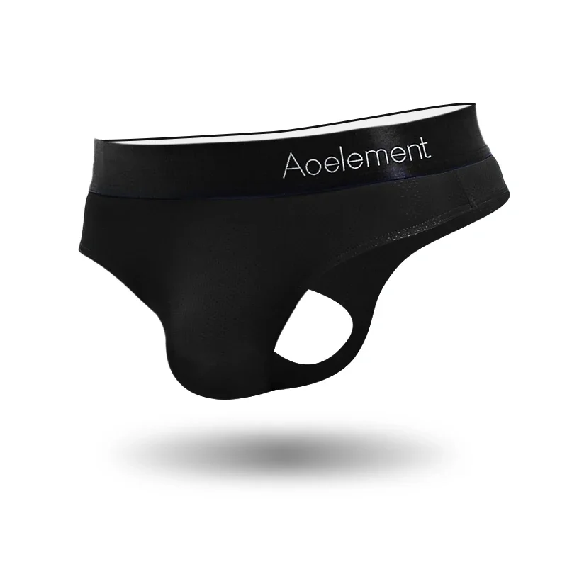 

Men's Low-rise Solid Color U-pouch Stretch T-back, Sexy Ice Silk Hip Exposure Breathable Thong
