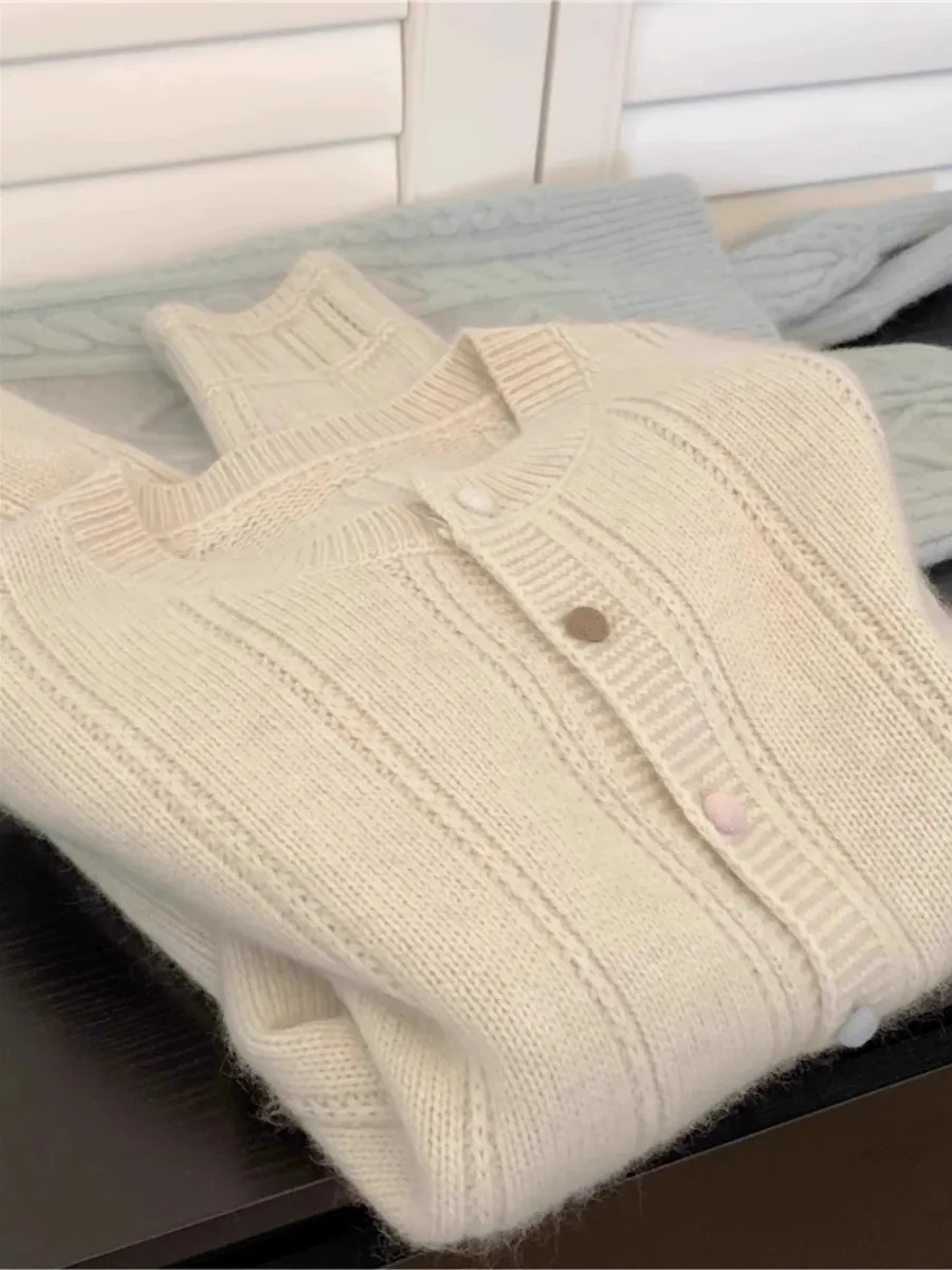 Extra groot 300-Pou Fat MM-knop rond Ne gebreid open vest dames herfst winter lang Sve los sweatshirt...