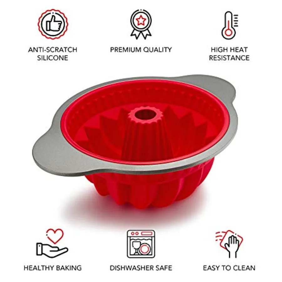 مجموعة الخبز الرئيسية: صينية كيك من السيليكون غير لاصقة مع إطار فولاذي ومقابض ومقلاة سبرينغفورم مقاس 10 بوصة مع مانع للتسرب #2
