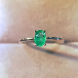 4x6mm Natural Colombia Emerald Silver 925 with Simple Design for Women Daily Wear Naural Gemstone
