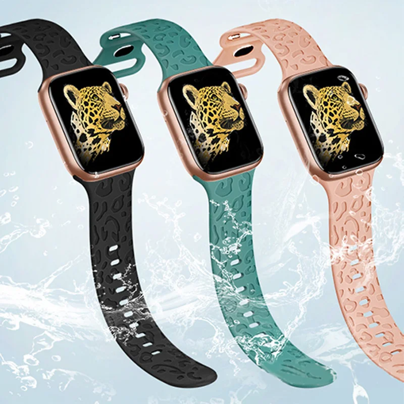 ساعة أبل منقوشة على شكل فهد ، حزام 46 ، 40 ، 41 ، 42 ، 44 ، 45 ، 49 ، 49 ، Pulsera ، Silicone Para iwatch Ultra 10 ، 9 ، 8 ، 7 ، SE ، 6