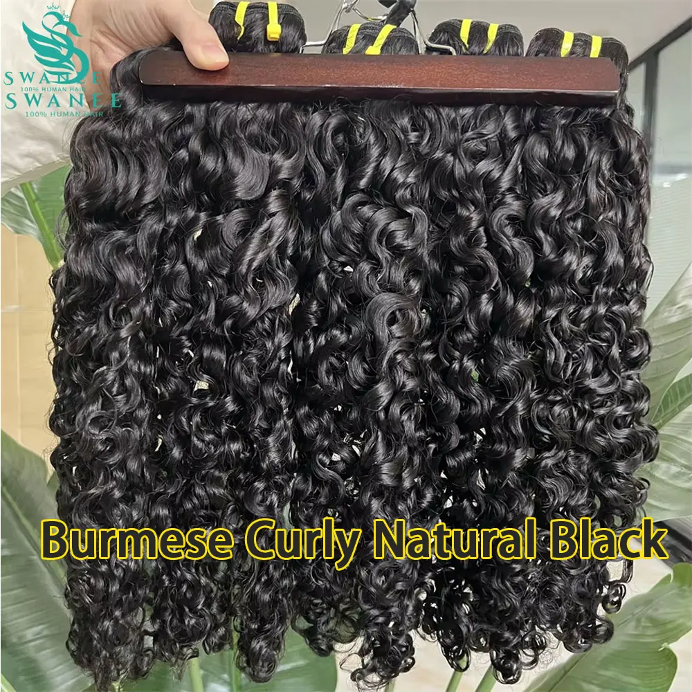 

SWANEE Burmese Curly Hair Bundles Virgin Human Hair Burmese Vietnamese Raw Human Hair Extensions Wholesale For Full Head 12A