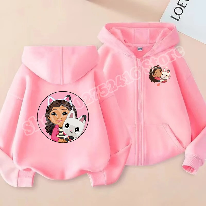 غابي دمية الطفل سترة مقنعين سترة أنيمي شخصية طباعة البوليستر ملابس خارجية الفتيات الكرتون طباعة الشتاء الملابس الدافئة