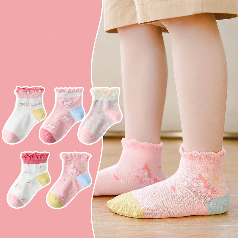 

5 Pairs Lot Children Summer Cotton Mesh Unicorn Socks With Print Kids Girl Boys Toddlers Funny Cute Kawaii Sock Baby Accessories