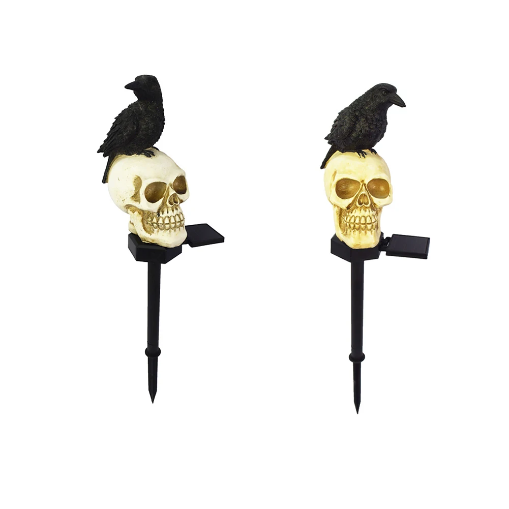 Halloween Decorations Outdoor Solar Scary Skull Lights, Realistic Skeleton Crows Solar Walkway Lights Waterproof Garden Lights