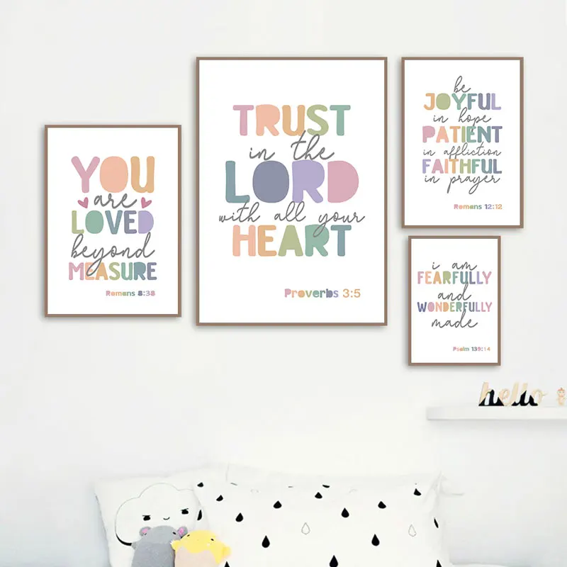 Colorful Typography Bible Quotes Canvas Art Poster Prints Modern Wall Decorative Picture for Living Room Bedroom Home Decor