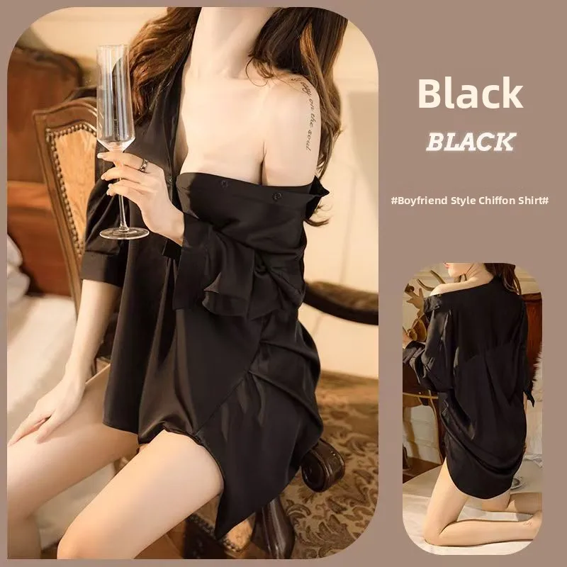 

New Sexy Ice Silk Sp Dr Women's Spring Summer Silk Sexy Chiffon Boyfriend Sle irt Vestal Spwear Home Dan Dài Qi