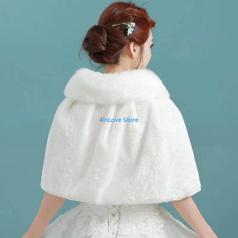 T4MD Womens Winter Thicken Plush Wrap Stole Elbow Length Wedding Bridal Shawl Cape Wa image 4