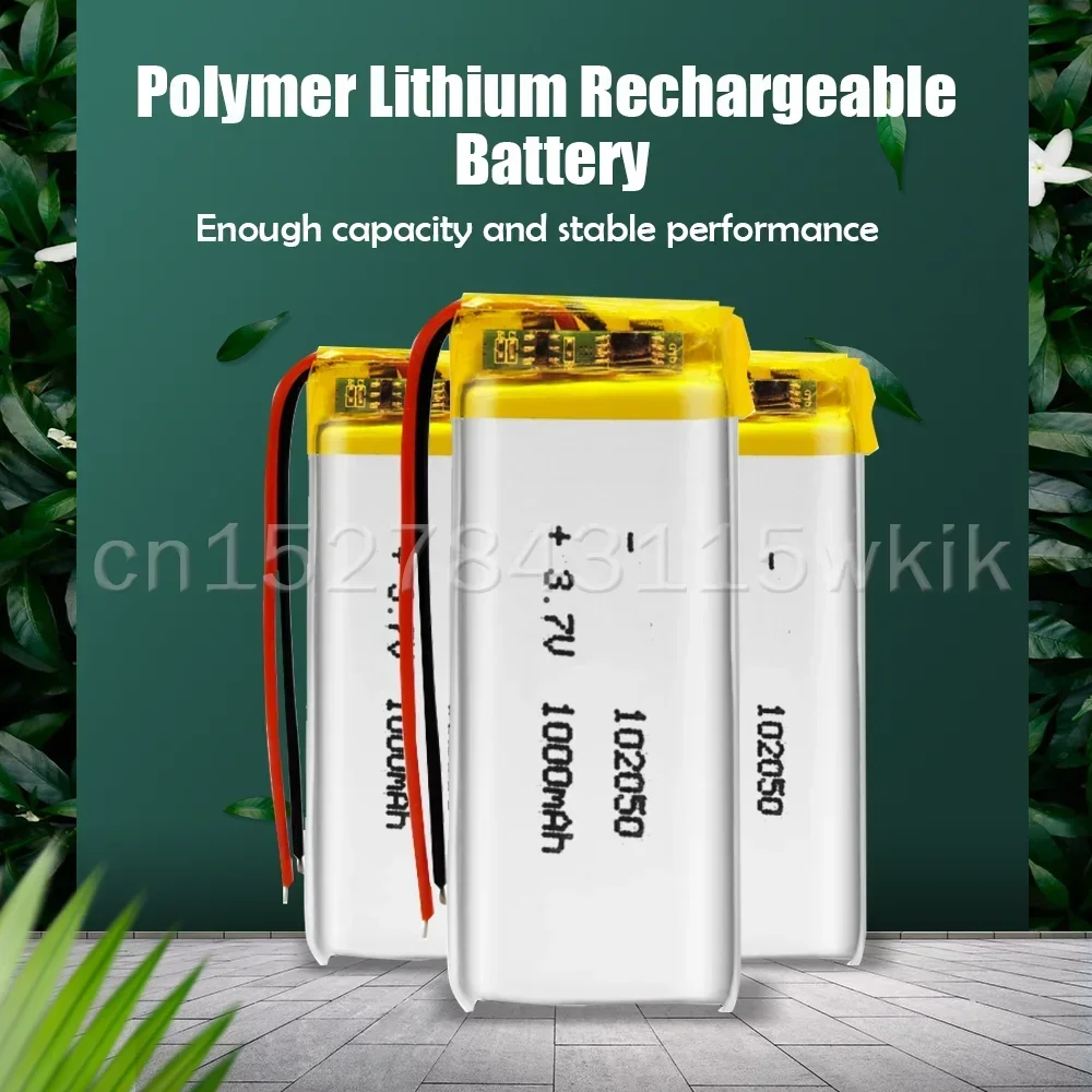 1-2PCS 102050 1000mAh 3.7V Rechargeable Li-Po Lithium Polymer Battery For MP3 MP4 Microphone Fan Smart Watch Massager LED Light