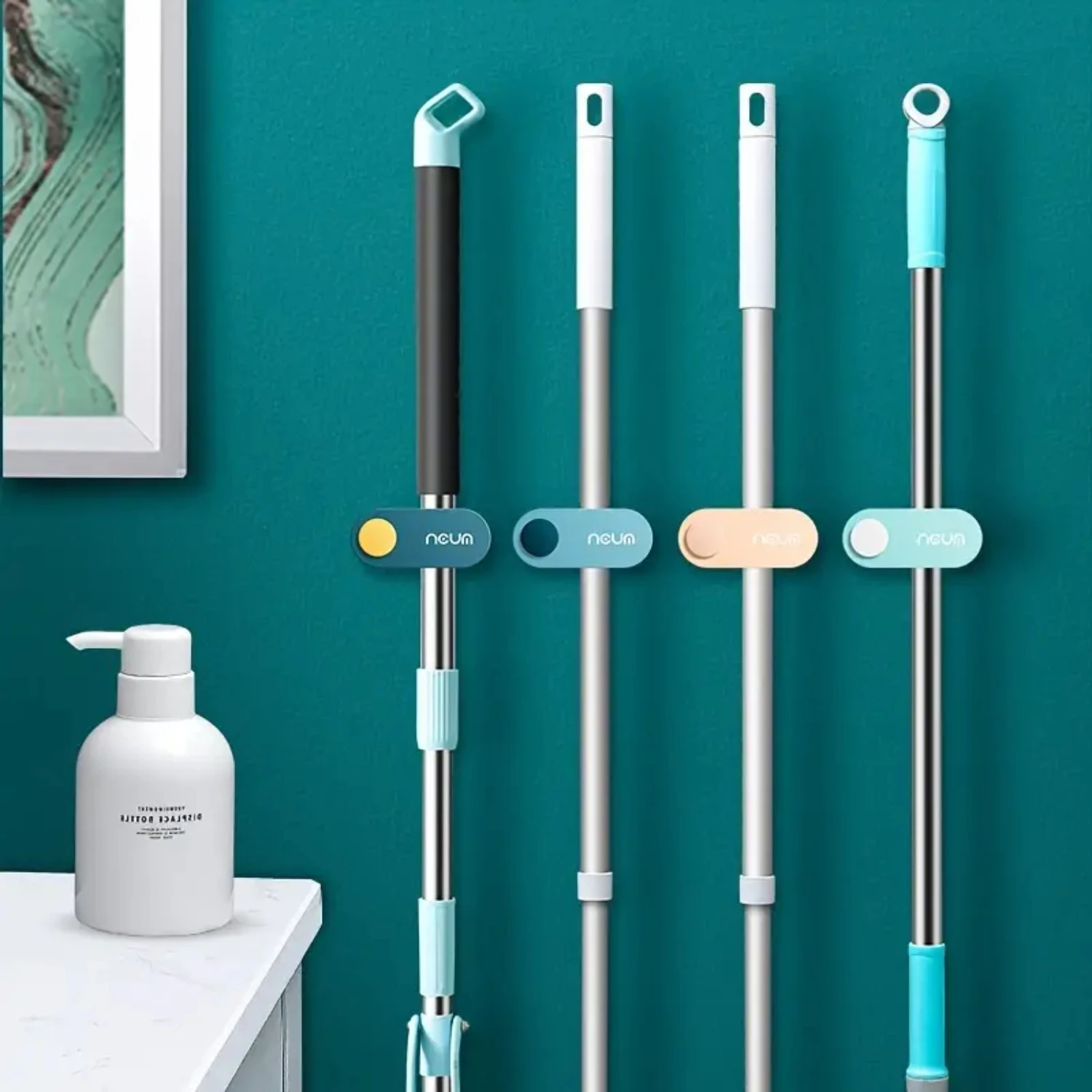 Convenient and Effortless Cleaning Supplies Organization: Efficient and Simple Home or Office Storage Rack for Easy Mop Retrieva