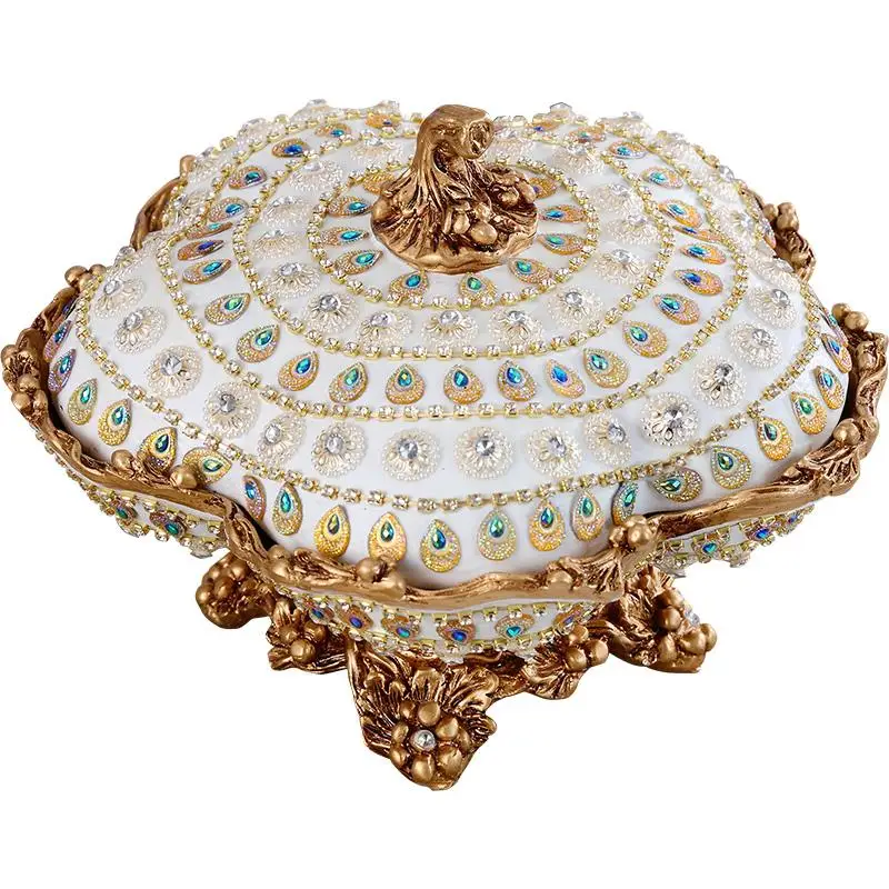 European-style dust-proof dried fruit bowl with cover, diamond-encrusted luxury living room tea, candy dish ornaments