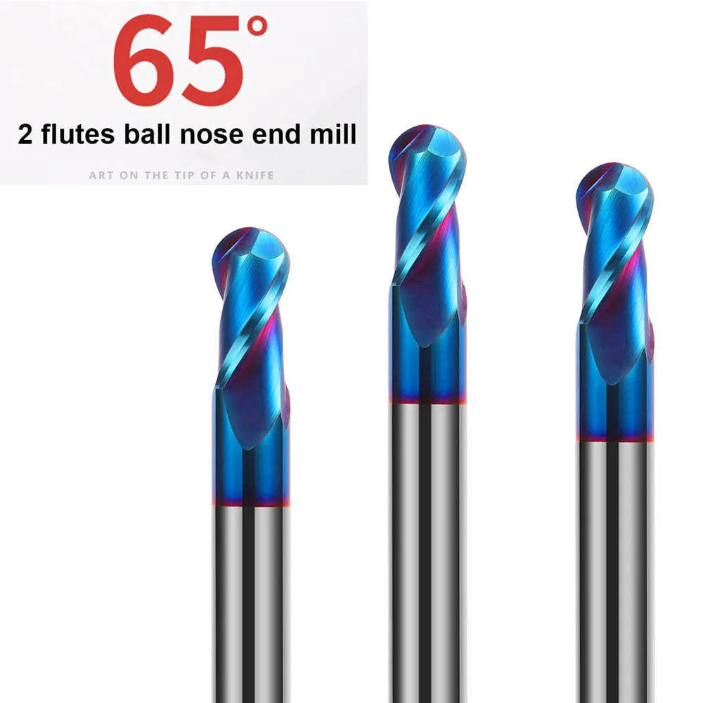 

HRC65 Ball Nose End Mill CNC Router Bits Double Flute Spiral Milling Tool Tungsten Carbide Cutter with Nano Blue Coat 3 4 6 8mm