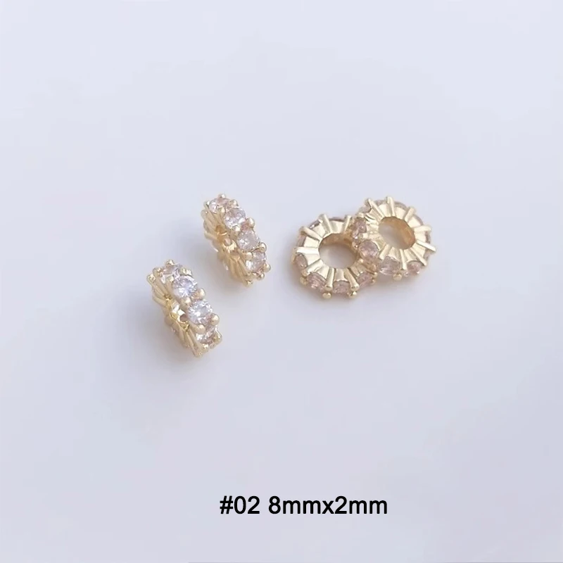 14K Gold Plated Zircon Paved ล้อลูกปัด Spacers Charms จี้สำหรับเครื่องประดับทำ DIY อุปกรณ์เสริม