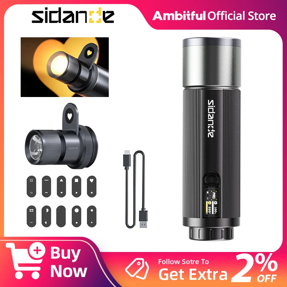 

SIDANDE 12W RGB Projection Light Bi-color Flashlight Pro Built-in Rechargeable Battery Endurance 150minutes Full-power output