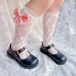 2 Pairs White Lace Socks for Baby Girls Soft Cute Stitch Bowknot Calf Frilly Sock Kids Flower Print Lolita Princess Accessories