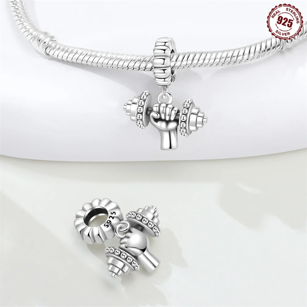 2026 New 925 Sterling Silver Dumbbell Sports Bead Original Pendants Bracelet Necklace Charm Jewelry DIY Trendy Gifts