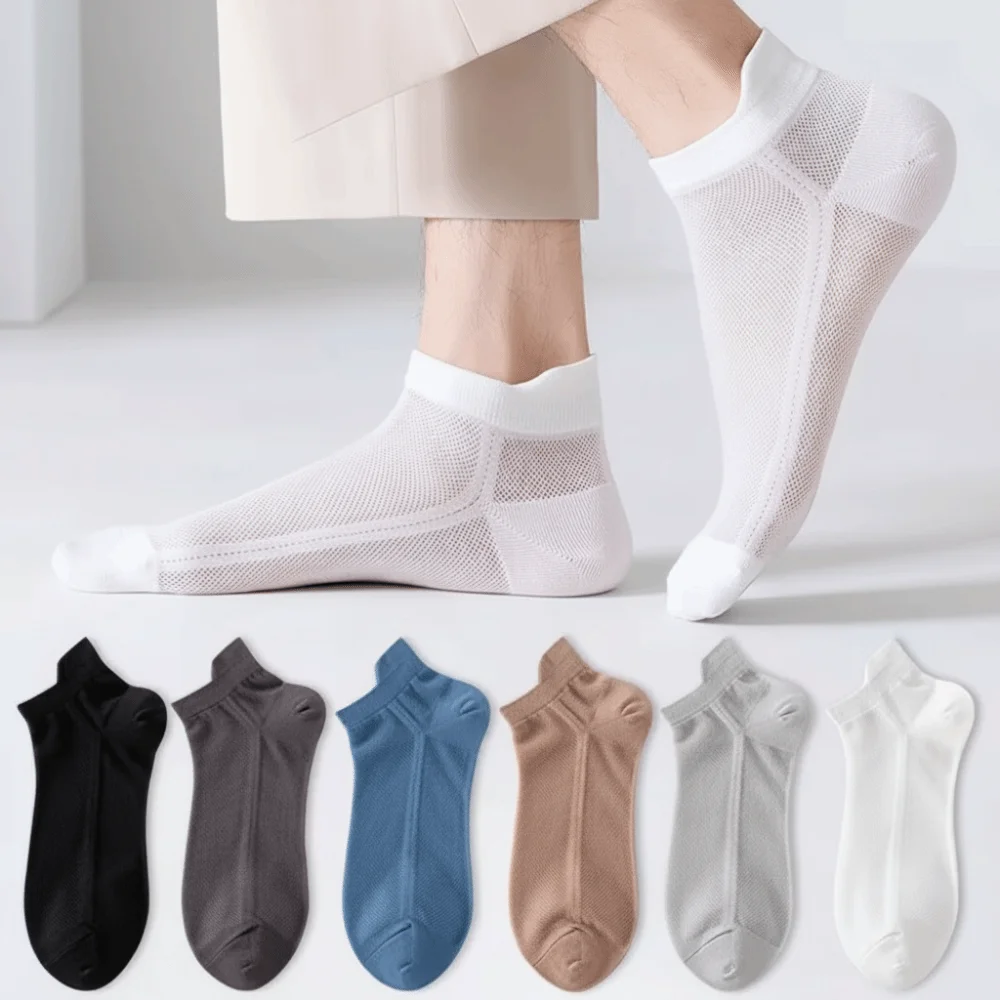 6 Pair/Set Deodorant Low Cut Men's Socks Anti Foaming Design with Ear Flaps Mesh Socks Soft Breathable Sports Socks Summer