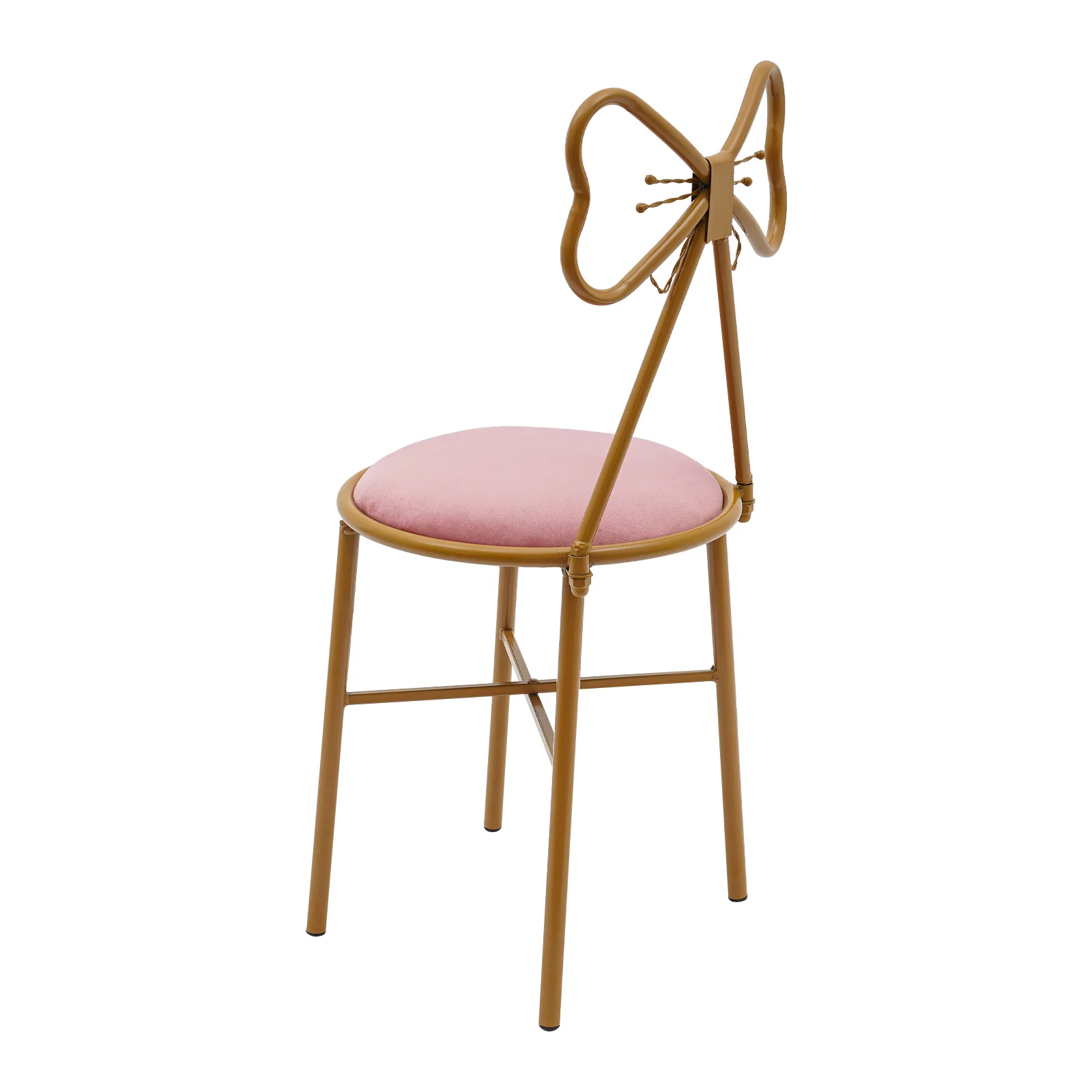 Butterfly Backrest Makeup Chair Pink Tie Vanity Dressing Stool Chair Metal Frame Lounge Dresser Seat